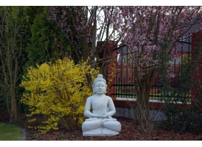 Buddas skulptūra akmeņu imitācijā. Dekoratīva liela skulptūra dārzam.