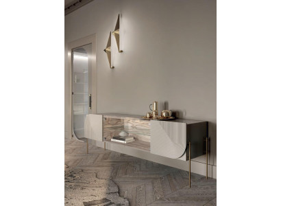 Sideboard dzīvojamās istabas mēbeles Stikla plaukts dizains Bizzotto Dabīgā koka mēbeles