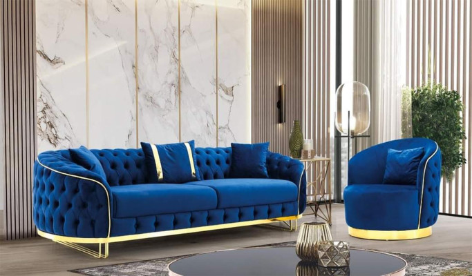 Zils Chesterfield dīvāns Dzīvojamā istaba Apgrieziensofa Dizainera vienvietīgās krēsls. xlmebeles.lv