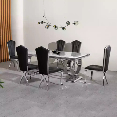 Luxusa ēdamgalds, kolonna galds, ēdamgaldi, ēdamistabas galds, sudraba 200x100.