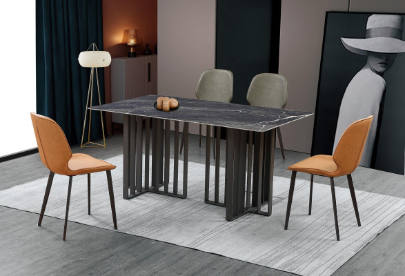 Luksusa ēdamgalds no nerūsējošā tērauda ar marmora imitāciju akmeņa galda telpai 180x90cm.