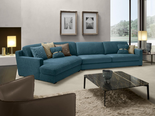 Dizaina sofa L formā mīkstajā krēslā dzīvojamā istabas mēbeles stūrakmens tekstils Zila