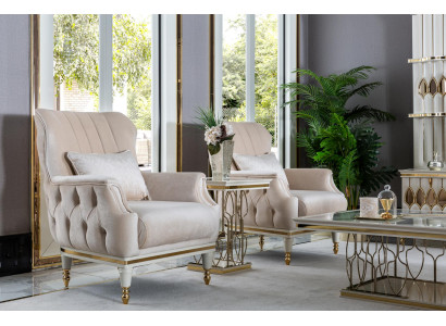Sēdekļa gults Beige Elegantā auduma pārklājums 1-vietīgs Chesterfield moderns dzīvojamā istaba jauns