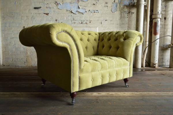 Chesterfield dizaina auduma dīvāna krēsls 1.5-vietīgs mīkstas mēbeles dīvāns salonā veļurā zaļā krāsā