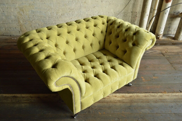 Chesterfield dizaina auduma dīvāna krēsls 1.5-vietīgs mīkstas mēbeles dīvāns salonā veļurā zaļā krāsā