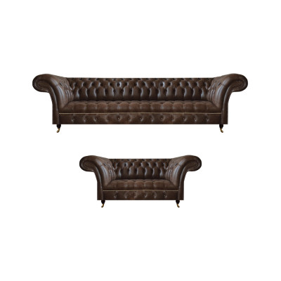 Brūna Chesterfield mākslīgās ādas dīvāni dizainera dzīvojamā istaba 2 gabali.