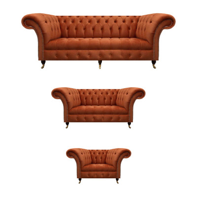 Brūni Chesterfield sēdvietas Dzīvojamā Istaba Dizaina Dīvāni 3 gabalu komplekts