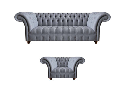 Chesterfield dizainera pelēkas mīkstajām mēbelēm Modernas tekstilcouches 2 daļās