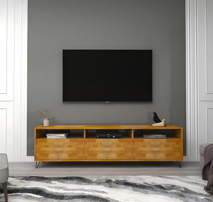 Brūna dzīvojamā istaba Galds Skapīts Stiprs TV statīvs Moderns koka mēbeles